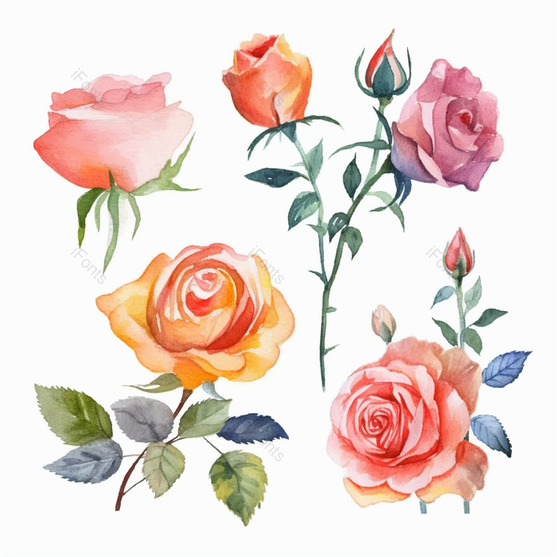 花苞粉色玫瑰花束植物春天水彩画唯美插画,插画/手绘图,插画/手绘图库,插画/手绘图下载,插画/手绘